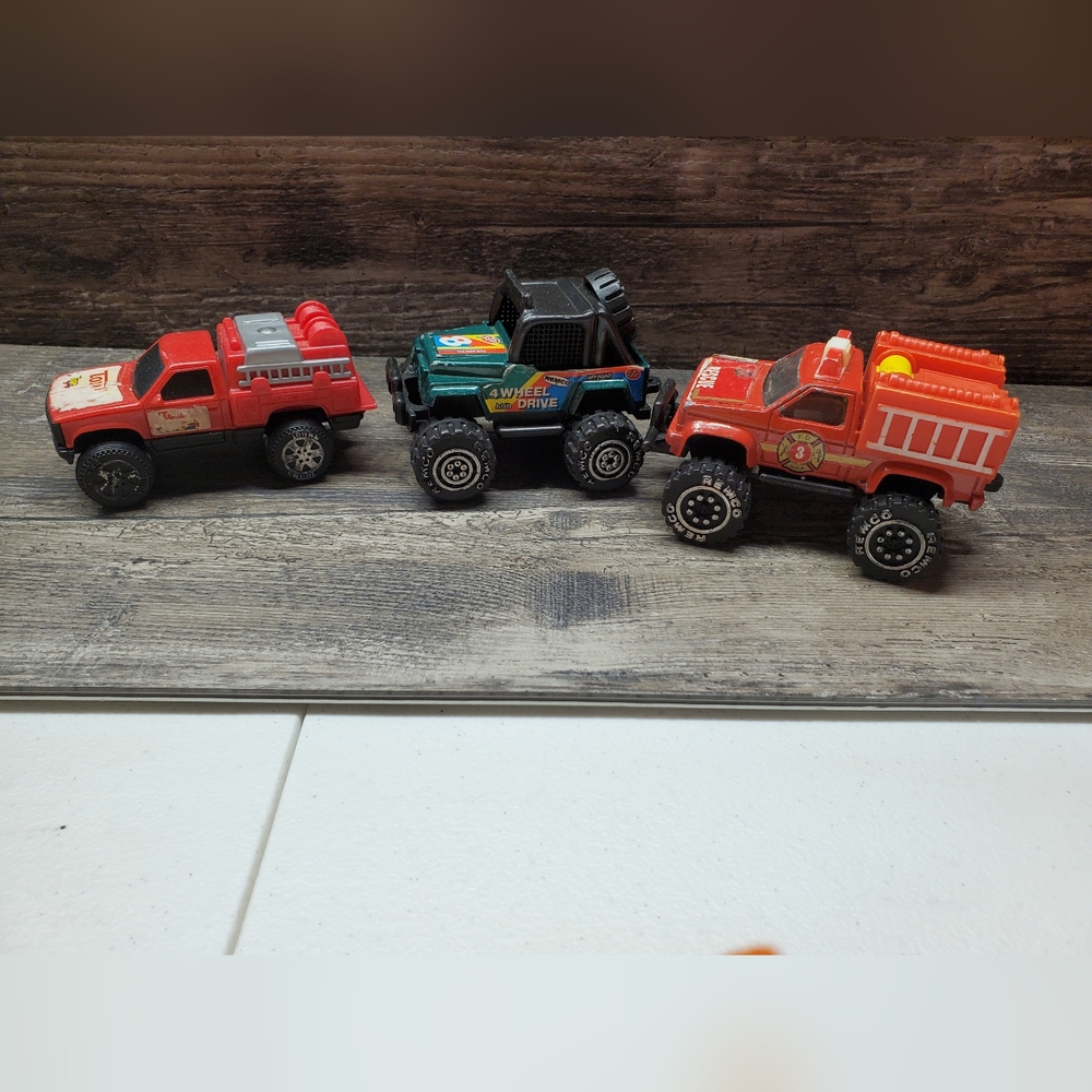 Vintage 1987-88 Tonka Remco Chevrolet Silverado Red Fire Trucks Remco Jeep Lot 3